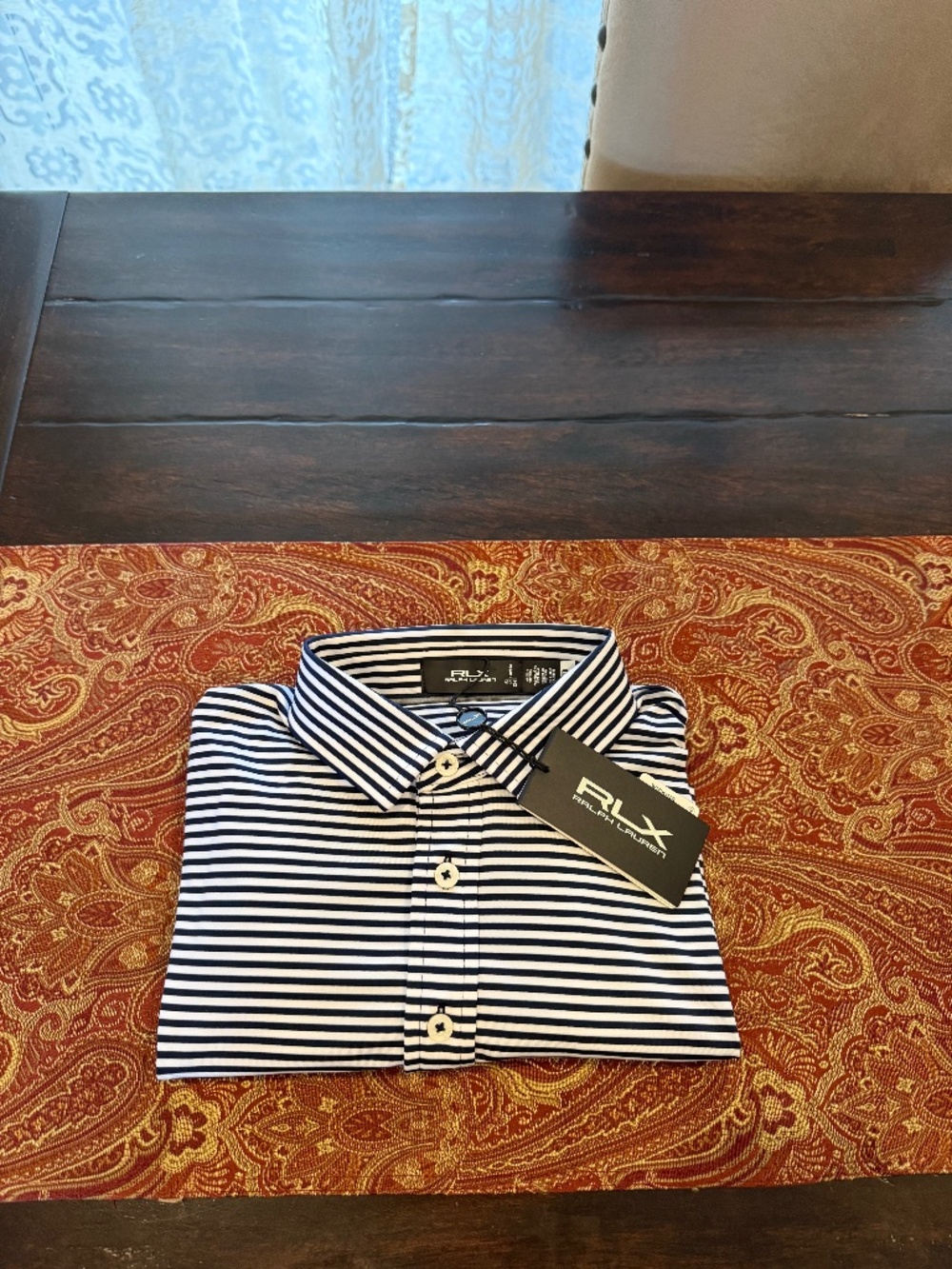 RLX Ralph Lauren Men's Small Navy MU Striped Polo MSRP $110